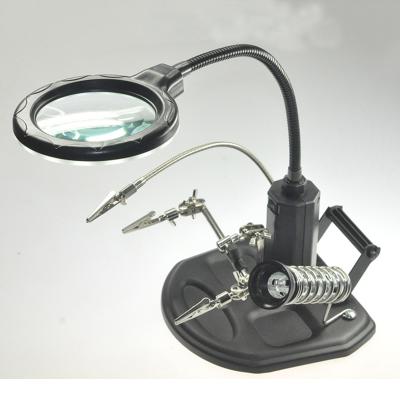 China Glass len desktop 3x third hand iron holder soldering LED magnifier for sale