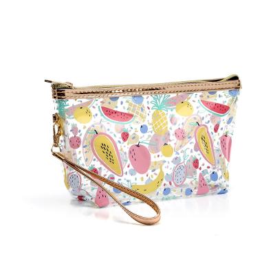 China Durable Waterproof Cosmetic Bag Cartoon Fruit Pattern Custom Transparent Makeup Bag Cosmetic for sale