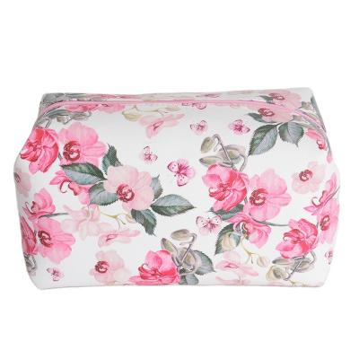 China Fashion Factory RPET Fabric Printing Women RPET Custom Cosmetic Bag Tote Cosmetic Bag Flowers Pattern for sale