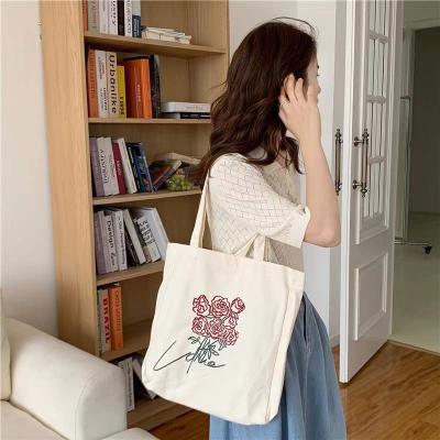 China Eco Friendly Custom Canvas Cotton Artistic Reusable Grocery Promotion Single Shoulder Girl Tote Shopping Bag for sale