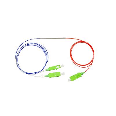 China FTTH PON CATV FTTH 2 Fiber SC APC Steel Tube Splitter With SC Connector Mini FBT 1x2 Fiber Optical Optional SC/APC for sale