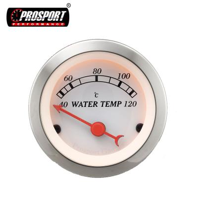 China 52mm needle best face 12V aftermarket water temperature gauge red white analog Celsius Fahrenheit Prosport 52mm classic car series for sale