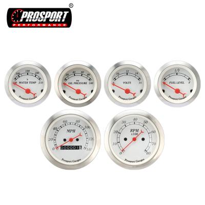 China Prosport Classic Series Best Design 85mm 52mm Aftermarket Gauge Set 6 Meters To Contain Mechanical Speedometer Tachometer Water Temperature Volt for sale