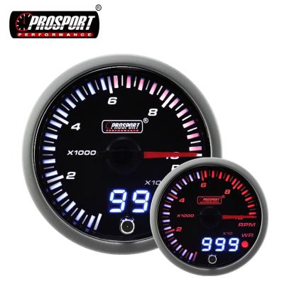 China Warning 60mm White Amber LED Car RPM Gauge Tachometer With Warning for sale