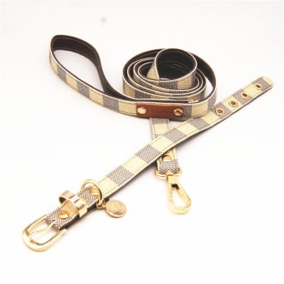 China High-End Classic Luxury Famous Brand Dog Collar Custom Leather Dog Collar Pu Dog Collar Leash Set for sale