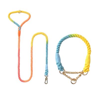 China Wholesale Custom 5ft Multicolor Ombre Rope Dog Leash DETACHED Leash Hand-dyed Woven Cotton Rope Dog Leash for sale