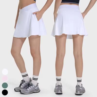 China SKIRTS Womens Breathable Quick Dry Skirt Side Pocket 2 In 1 Mini Skirts Cross V Waistband Short Outdoor Sports Dress Golf Tennis Skirt for sale