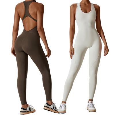 China QUICK DRY Custom Women Bodysuit Butt Lifting Yoga Jumpsuit Print Square Summer Casual Sleeveless Sport Romper Gym Backless Ladies PlaySuit for sale