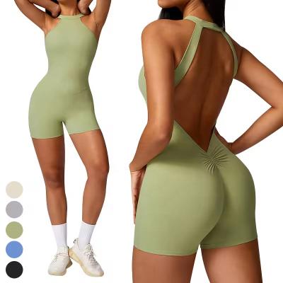 China QUICK DRY Hollow Out Scrunch Butt Jumpsuit Quick Dry Removable Pad Sports Bodysuit One Piece Gym Fitness Jumpsuits Yoga Jumpsuit For Women for sale