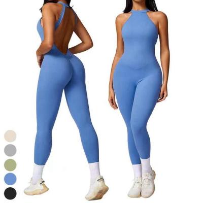 China QUICK DRY Sexy Hollow Out Sports Playsuits Quick Dry Workout Bodysuit Scrunch Butt Fitness Jumpsuits One Piece Yoga Jumpsuit For Women for sale