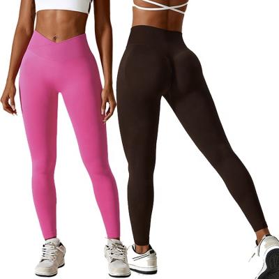 China Anti-wrinkle Custom Seamless Gym Yoga Leggings Women Soft Blend Knitted Scrunch Solid Pattern Sporty Style  Active Fitness Leggings Pants for sale