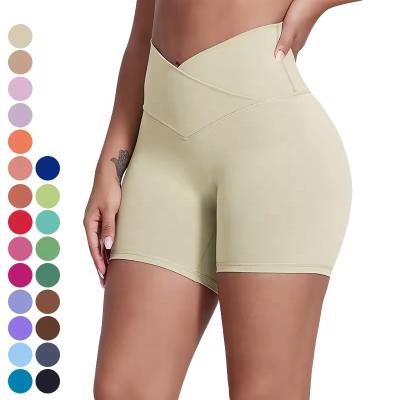 China Anti-wrinkle No Front Seam Butt Lift Hot Shorts Cross V Waistband Running Sports Shorts Short Gym Fitness Leggings Yoga Shorts For Women for sale