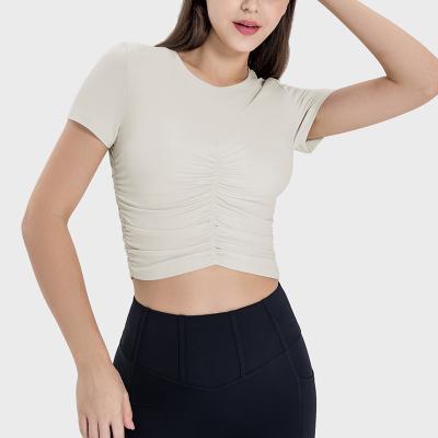 China QUICK DRY 2024 Creora Nude Skin Fabric Ladies Fashion Crop Top Scrunched Style Gym Sports Active Clothes Fitness Shorts Tee For Women for sale