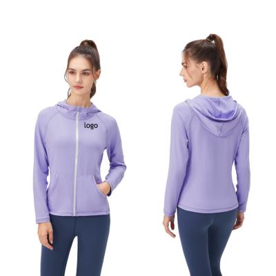 China Anti-wrinkle Custom Women's Long Sleeve Gym Fitness Jackets Full Zipper Hooded Yoga Jacket with Thumb Hole Workout Tops Running Clothing for sale