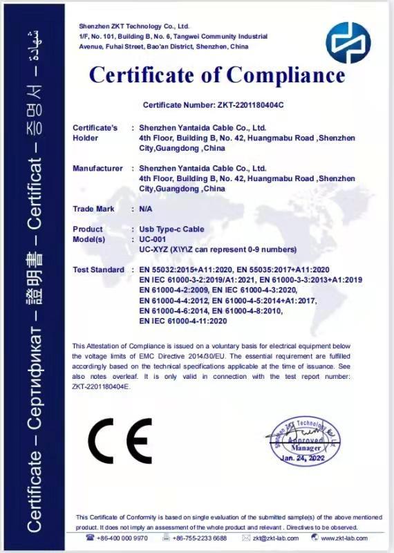 CE - Shenzhen Yantaida Cable Co., Ltd.