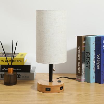 China Contemporary high quality Pull Chain Table Lamp with 2 usb port and AC outlet, factory wholesale table lamps for bedroom home decor for sale