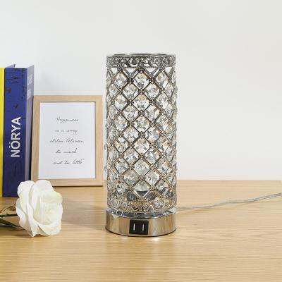 China USB rechargeable LED table lamp crystal glass table lamp luxury bedside home hotel decor living room decorate lead glass table lamp for sale