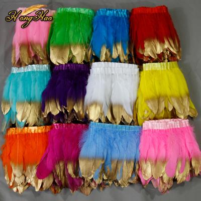 China Goose Feather 2 Meters / Bag Natural Colored Gold Goose Feather Trims Decorative Fringe Feather Dress for sale