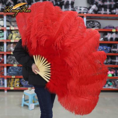 China Fancy Ostrich Feather 12 Large Hand Bone Bone Feather Fans Bridal Wedding Feather Fans for sale