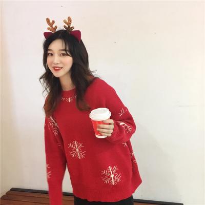 China Anti-pilling Korean version of the anti-pilling sweater women loose Christmas factory sale jacquard sweater Chinese warm red All-match sweater for sale