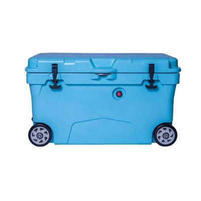 China Rotomolded Waterproof Plastic Camping Chest Ice Picnic Picnic Fish Cooler Box With Wheel for sale