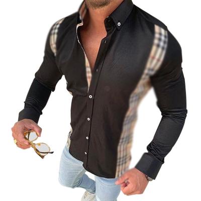 China Anti-pilling long sleeve men's plaid shirt summer fashion turn-down collar slim fit printed shirts for men man shirt 2021 for sale