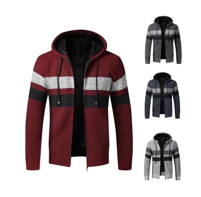 China Men's Winter Warm Anti-wrinkle Casual Knit Sweaters OEM Design Fashion Patchwork Cardigan Sweater Knitwear Hooded Man for sale