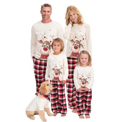 China New Breathable Christmas Elk Printed Plus Size Long Sleeved Parent-child Pajamas Set Home And Dog Clothes Plus Size 2021 for sale