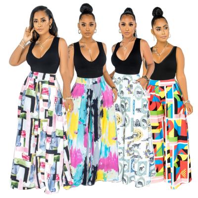 China Pretty Viable Printed Pants High Waist Loose Long Wide Leg Pants Women's Dress Pants And Trousers for sale