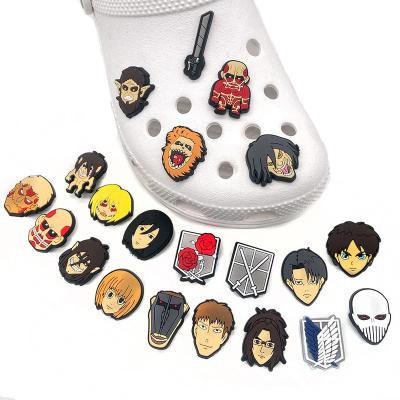 China 100pcs+wholesale Hoop Charm Anime Shoe Lace Fang Charms Clog Soft PVC Cartoon Shoe Decoration As Gift For Kid for sale