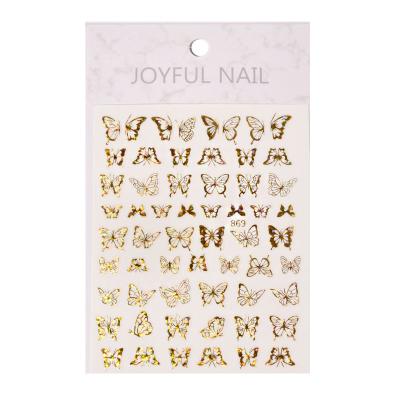 China Easy Apply Baroque Style Laser Bronzing Cat Eye Butterfly Nail Stickers Cute 3D Flowers Cartoon Gel Cavity Gold Silver Nail Stickers for sale