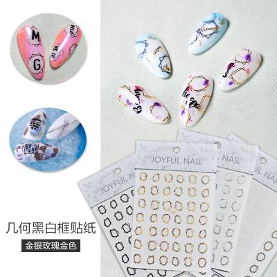 China Easy Apply Polygon Sticker Gold Rose Nail Art Design Decorative Geometric Border Black And White Overlay Line for sale