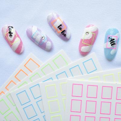 China Easy Apply Japanese Square Fluorescent Gel Nail Stickers Adhesive Rose Gold 3D Laser Frame Stickers Wholesale for sale