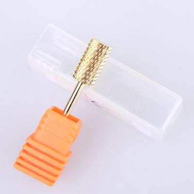 China Nail Art Beauty Gold Color Tungsten Steel Bit For Electric Drill Nails Mills Cutter Manicure Machine Nail Files Machine Accessories for sale