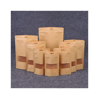 China Square Bottom Bag Factory Customized Stand Up Pouches Brown Kraft Paper Bags With Translucent Window for sale