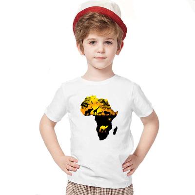 China Anti-Shrink 2024 Vintage Kids Boys Girls Africa Forest map T Shirt 100% Cotton T-shirt Cool Birthday Gifts Short sleeve Top Quality O Neck for sale