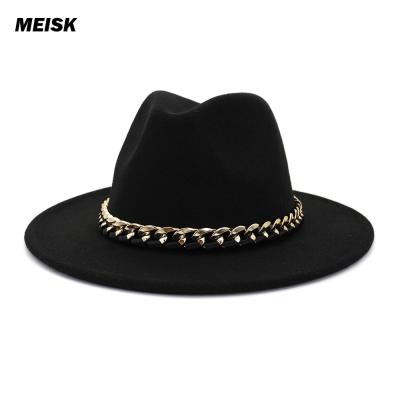 China Hip Hop Fedora Hats Women Wholesale 2021 Character Wide Brim Fadora Solid Color Felt Fedora Hats With Chains for sale