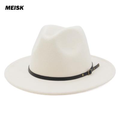 China Fedora Hats Women Wholesale 2021 Wide Brim Fadora Solid Color Woolen Felt Fedora Hats With Belt Buckle for sale