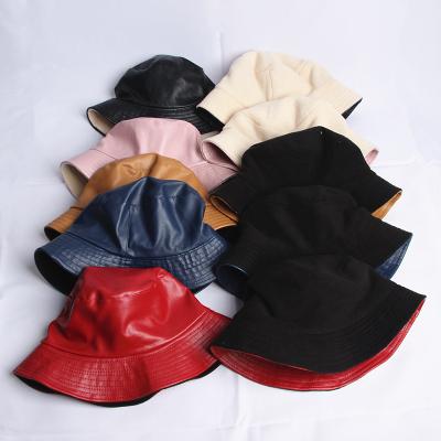 China 2021 Reversible Fashion Leather Hat Women Bucket Hat for sale