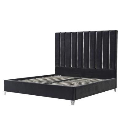 China (Other) Bedroom Furniture Queen Size Black Fabric Bed Wooden Frame Adjustable Elegant Upholstered Platform Bed for sale