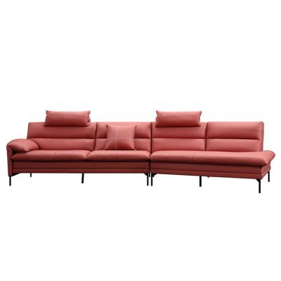 China (Other) Chinese Manufacturer Professional Adjustable Pink Leather Long Sofa With Headrest For Living Room for sale