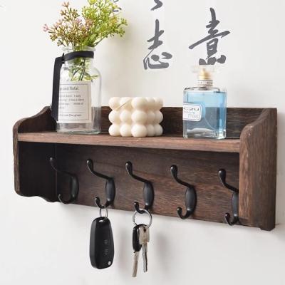 China 2022 creative hot sale high quality wooden bathroom kitchen entryway wall key rack storage rack for sale