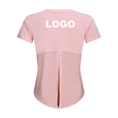 China Logo Yoga Shorts Sleeve T-shirt Women Fitness Running Fashion Bandage Comfort Vest Blouse Breathable Customized Loose Private Label for sale