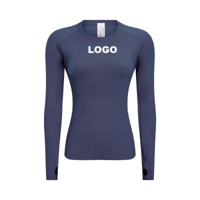 China Private Label Breathable Logo Women's Long Sleeve Round Neck Sports T-shirt Fitness T-shirt Breathable Long Slim Yoga Top Running for sale