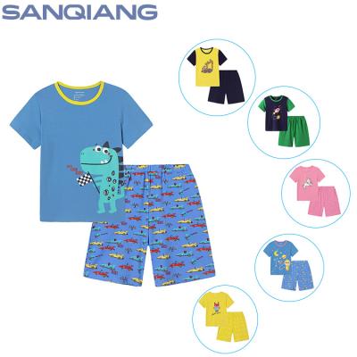 China Formal Hot Selling 95%Cotton, 5%Spandex Short Sleeve+Short Panties Cartoon Printing Cotton Knitted Kids Pajamas Set for sale