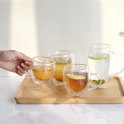 China Sustainable Double Wall Borosilicate Glass Tea Coffee Mug Transparent Glass Mug for sale