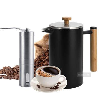 China Viable Black Stainless Steel Coffee Grinder French Press Coffee Maker Manual Coffee Set for sale