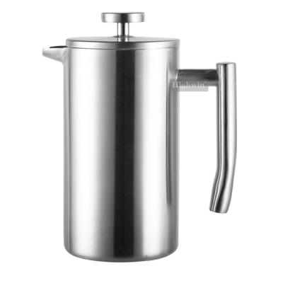 China WITH LID Highwin Reusable Mirror Highly Polished Double Wall Insulated Stainless Steel French Press Coffee Maker for sale