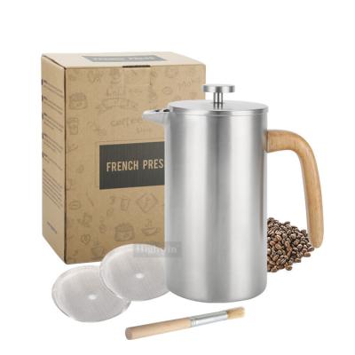 China WITH LID Stainless Steel Wooden Handle French Press Coffee Maker for sale