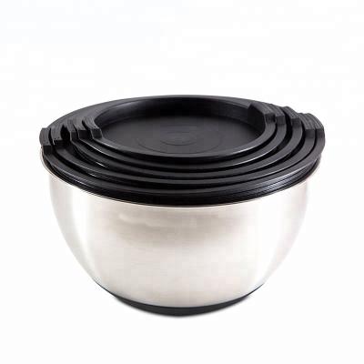 China Sustainable Satin Finished Stainless Steel, Color Painting Silicone Salad Mixing Bowls Set With PE Lid for sale